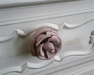 Antiqued white 7 drawer dresser with rose handles