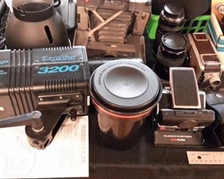Photography equipment and vintage photography items.