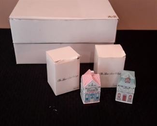 Lenox Spice Village. 23 cottage shaped spice jars, in box except for 5 of them. 1989.