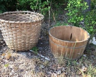 Cotton basket primitive wooden tub wooden handles