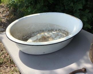 Large oval enamel bowl