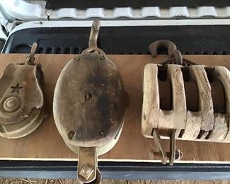 Large wooden pulleys