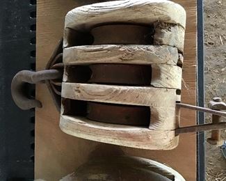 Very large wooden pulley