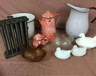 Candle mold and hen on nest