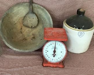 Primitive wooden dough bowl with wooden dough paddle