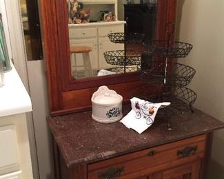 Marble top hutch with mirror.  