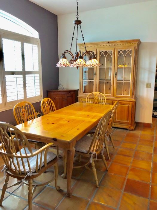 -- Drexel Washed Pine Colonial Plantation Dining Room Table w/6 Chairs - $395 - (36W  80L w/20" leaf   29H)
-- Matching Drexel Lighted Dining Hutch (2 pieces) - $349 - (60W  18D  84H)