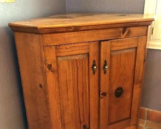 -- Dark Pine Corner Cabinet - $45 - (38W  24D from back corner to front) 