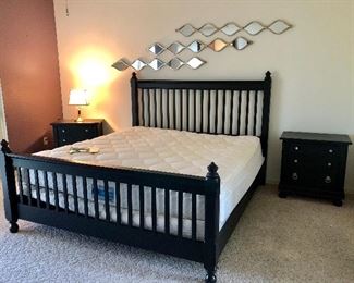 -- Broyhill 5-Piece Black King Bedroom Set - $940 - Buy the set and save $25
Including:
King Head/Foot Board - $225 - (78W  87L  59H)
2 Night Stands - $75 EACH - (28W  17D)
Dresser w/Mirror - $295 - (68W  18D  35H w/o mirror)
Armoire - $295 - (44W  21D  70H)
