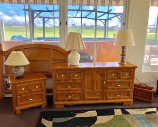 -- Traditional American 4-Piece Queen Bedroom Set - $150 - Buy the set and save $25
Including:
Queen Headboard - $50 - (65W  48H)
Dresser - $50 - (66W  19D  31H)
Armoire - $50 - (40W  18D  58H)
Night Stand - $25 -  (26W  16D  24H)
