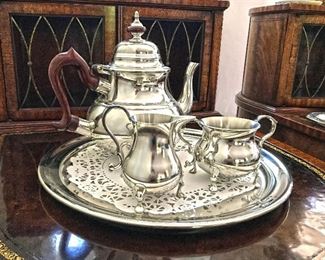 Lenox Kirk Steiff PEWTER Coffee Pot @ $40, Creamer @ $20, Sugar @ $20. Salisbury Pewter Tray @ $10. Complete set for $90