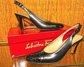 Salvatore Ferragamo back strap black pumps. Size 7 AAAA.
