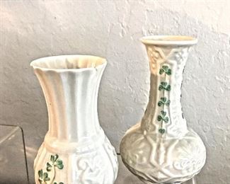 Beleek flower bud vases with clovers