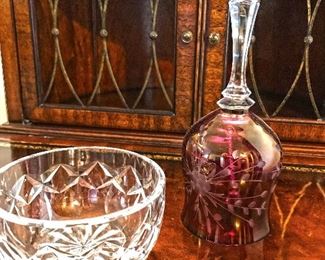 Waterford bowl and crystal ruby bell