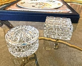 hard to find Waterford Crystal Giftware small round trinket box with lid $35 and Waterford Crystal Giftware small rectangle box with lid  $15