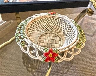 beleek pottery poinsettia christmas basket. $75