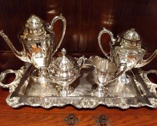 Rose Point by Wallace silver place tea set