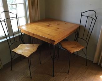 Solid Pine & Wrought Iron Table & Chairs 3 Piece https://ctbids.com/#!/description/share/209641