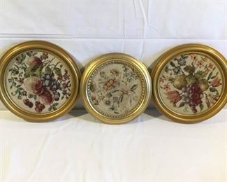 Antique/Vintage Framed Needlepoint Art Round 3 Piece        https://ctbids.com/#!/description/share/209464