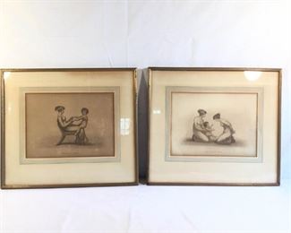 Antique 1820's Sepia Engravings Mother and Child 2 pieces         https://ctbids.com/#!/description/share/209696