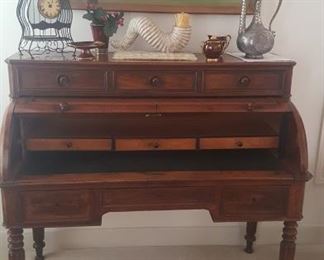 ANTIQUE ENGLISH CYLINDER ROLLTOP DESK (OPEN)...BRETT LONDON signed OIL PAINTING