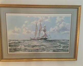 After Montague Dawson (British, 1890-1973) In Full Sail - The Training Ship Sir Winston Churchill...Color lithograph signed lower right "Montague Dawson"