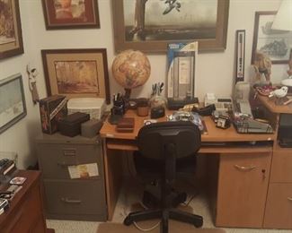 OFFICE DESK & CHAIR, STEEL FILE CABINET