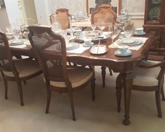 PROVENCIAL FRENCH DINING TABLE & 6 CANE BACK CHAIRS