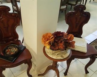 TWO ANTIQUE CARVED BACK SOLID WOOD FRENCH CHAIRS