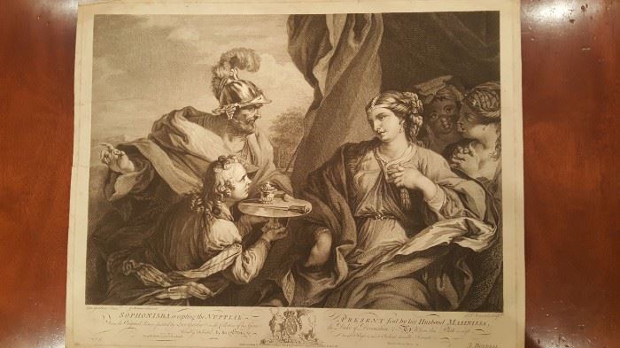 1764 Boydell engraving of Luca Giordano painting "SOPHIA ACCEPTING THE NUPTIAL PRESENT"