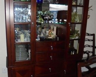 Lighted china cabinet (2 pcs) w/glass doors, glass shelves,& 4 drawers  78"x 56"x 16"