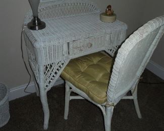 White wicker dressing table w/matching chair