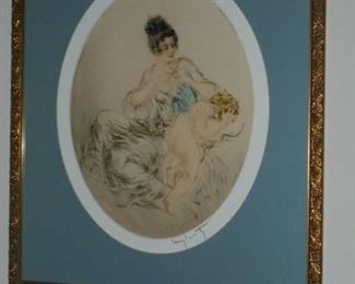 Matted framed oval lithograph  signed