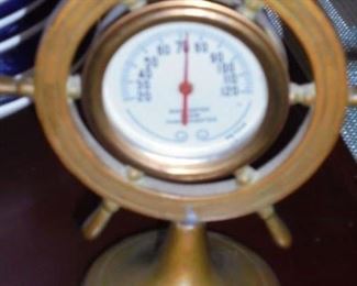 Brass ships wheel thermometer 