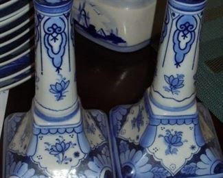 2 blue candle holders