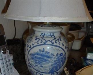 blue Delft style lamp