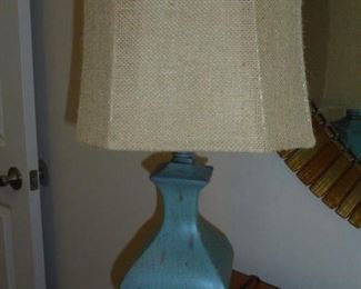 Small blue table lamp w/fabric shade
