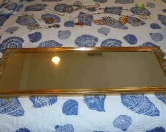 Mirrored gold framed jewelry tray