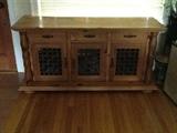 Rustic Pine Sideboard with Iron Inset Doors and Handles