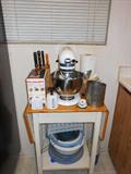 Butcher Block Table, Knives, etc. (KitchenAid mixer - sold)