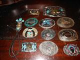 Bolo and Belt Buckles (Sterling, German Silver, MOP, Turquoise)