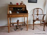 Small Oak Roll Top Desk, Country Style Wooden Chandelier, Windsor Style Oak Chair.