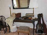 Windsor Style Rocking Chair, Ball and Claw foot Sofa Table, Stella Sundale Guitar, Table Lamps, Antique Photos, Antique Sewing Table Drawers.