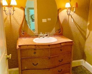 Birdseye Maple Antique Dresser / Bathroom Vanity Conversion