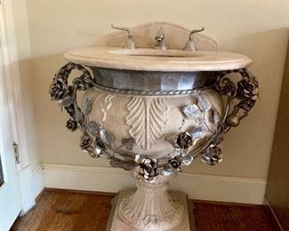 Highly Decorative Powder Room Vanity with Stone Top & Faucet