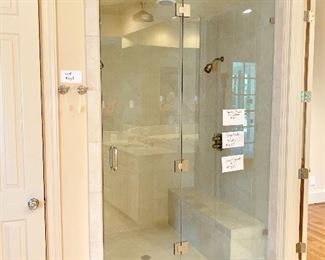 Seamless glass shower doors & steam shower