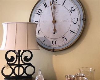 Gorgeous Antique Iron Piece Lamp, Decorative Clock, Silver & Crystal Pieces