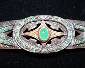 S.S. & 18k Pearl Bracelet w/ Emerald