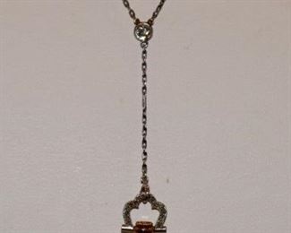 Gold Cartier Diamond Pendant Watch w/ Gold Diamond Chain