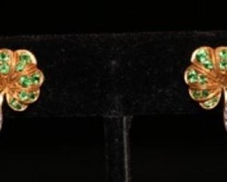 18k Diamond & Emerald Flora-Form Earrings